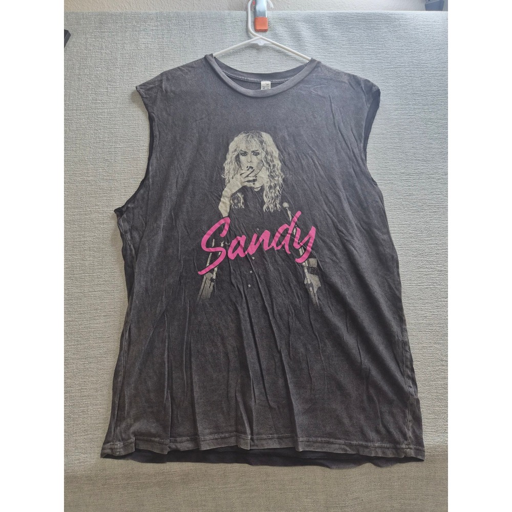 Lane Seven Tank Top Mens Large Black Sandy Graphic Sleeveless Raw Edge Crew Neck